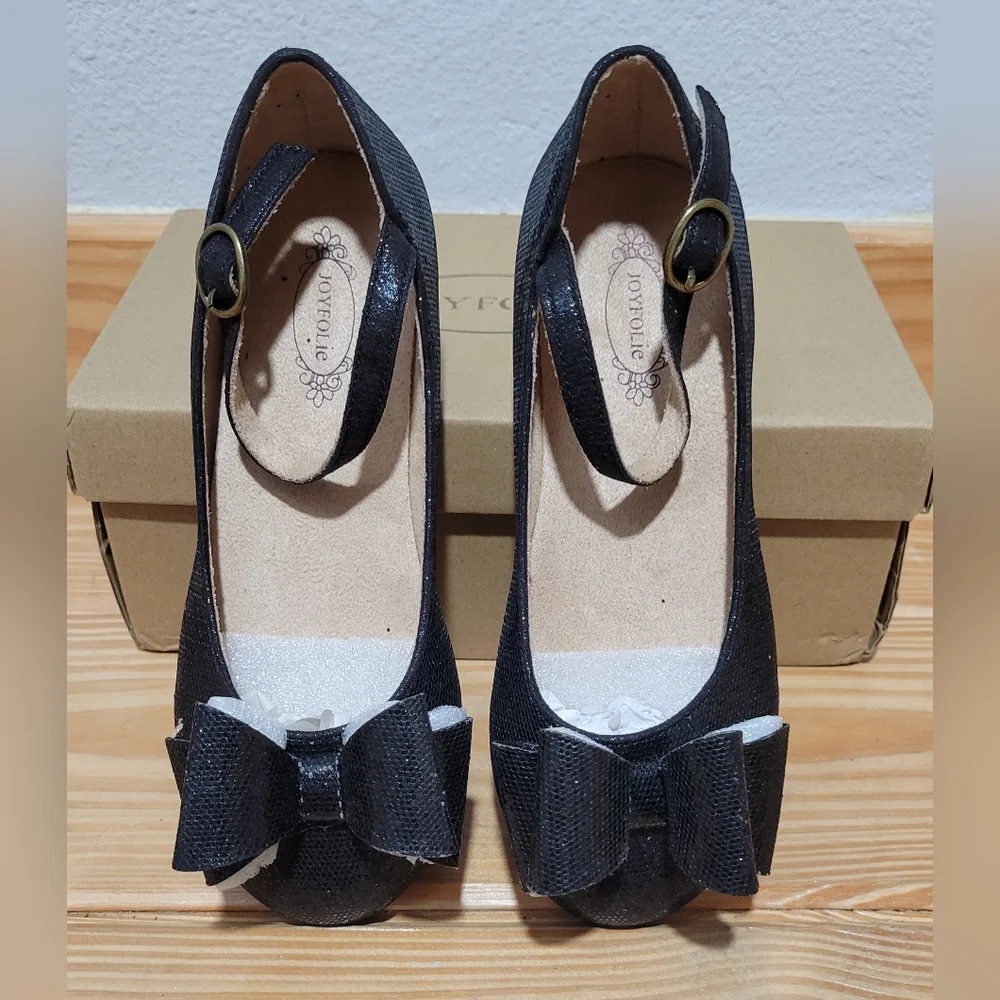 NIB Joyfolie Black Glitter Dress‎ Shoes Y1 Girls Miriam Flat Formal Wear
